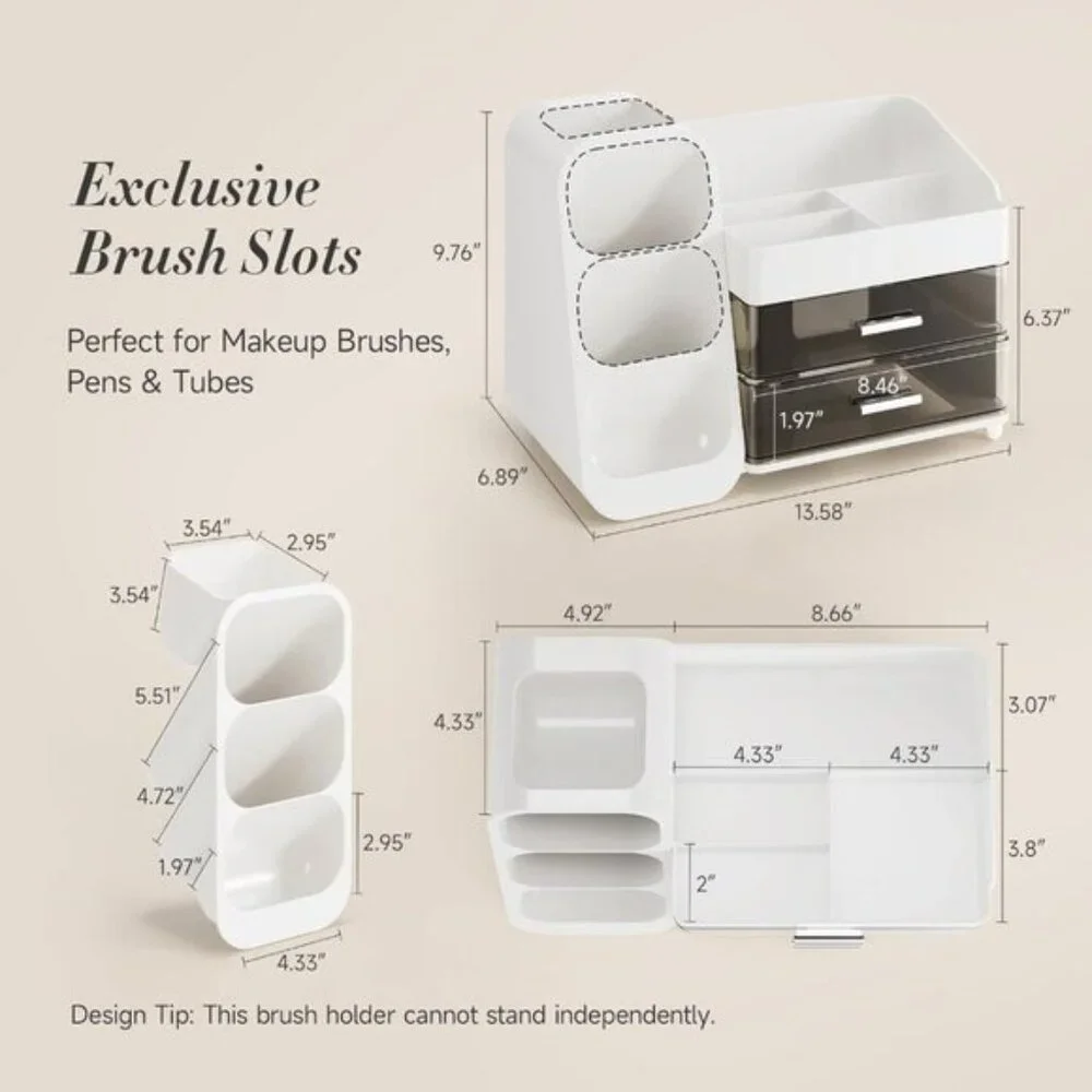 New Makeup Organizer with Drawers & Brush Holder for Vanity & Skincare Storage